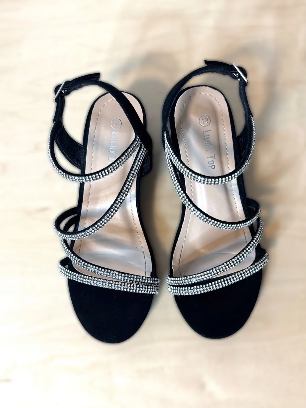 Lucky Top Girls Black Rhinestone Strappy Sandals Sz 13 Dressy Special Occasion